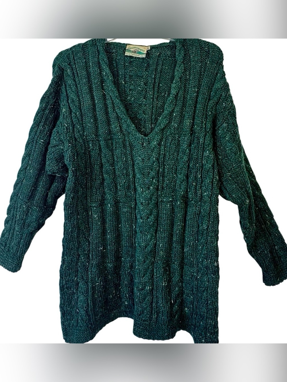 ARAN CRAFTS Ireland Green 100% Wool Fisherman's Cable Knit Tunic Sweater Medium